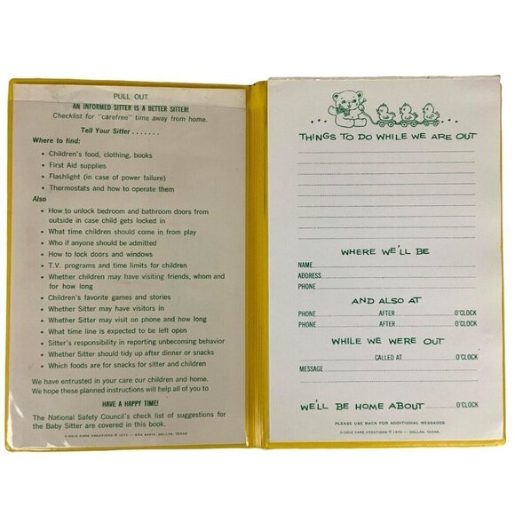 Baby Sitters Notes Guide Phone Book Notepad Telephone Checklist Vtg 1973 - Picture 3 of 5